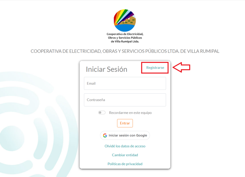 Iniciar sesión para descargar la factura de la cooperativa de villa Rumipal