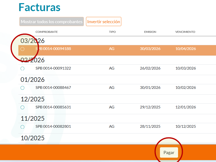 facturas online de la Cooperativa de Rumipal