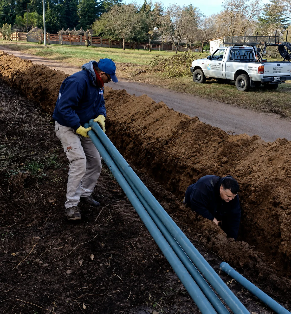 Trabajos de ampliación de la red de agua corriente sobre calle Juan Domingo Perón en Villa Rumipal.
